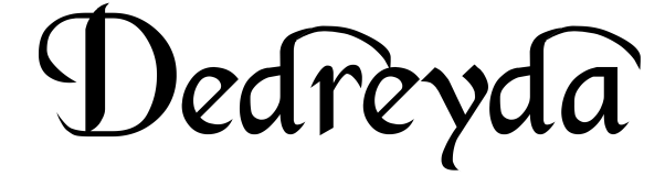 Logo Dedreyda, Instrumente kreuzen sich in einem Kranz aus Ähren, darunter der Tex Dedreyda